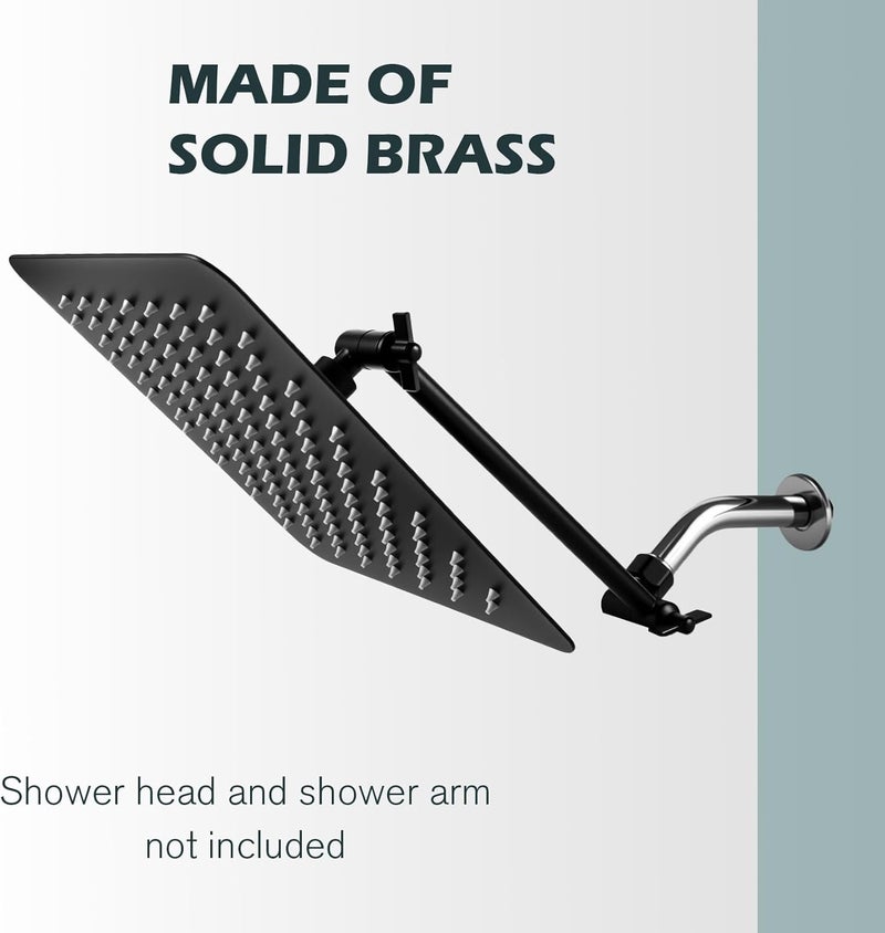 RLKDKJ Heavy Duty Adjustable Shower Arm, 11" Brass Extension with Gear Lock Teeth & Swivel Nut, Strong Load Support, No Sagging, Keeps Shower Head Straight, Leak-Free, G1/2 Universal (Matt Black) - Image 4